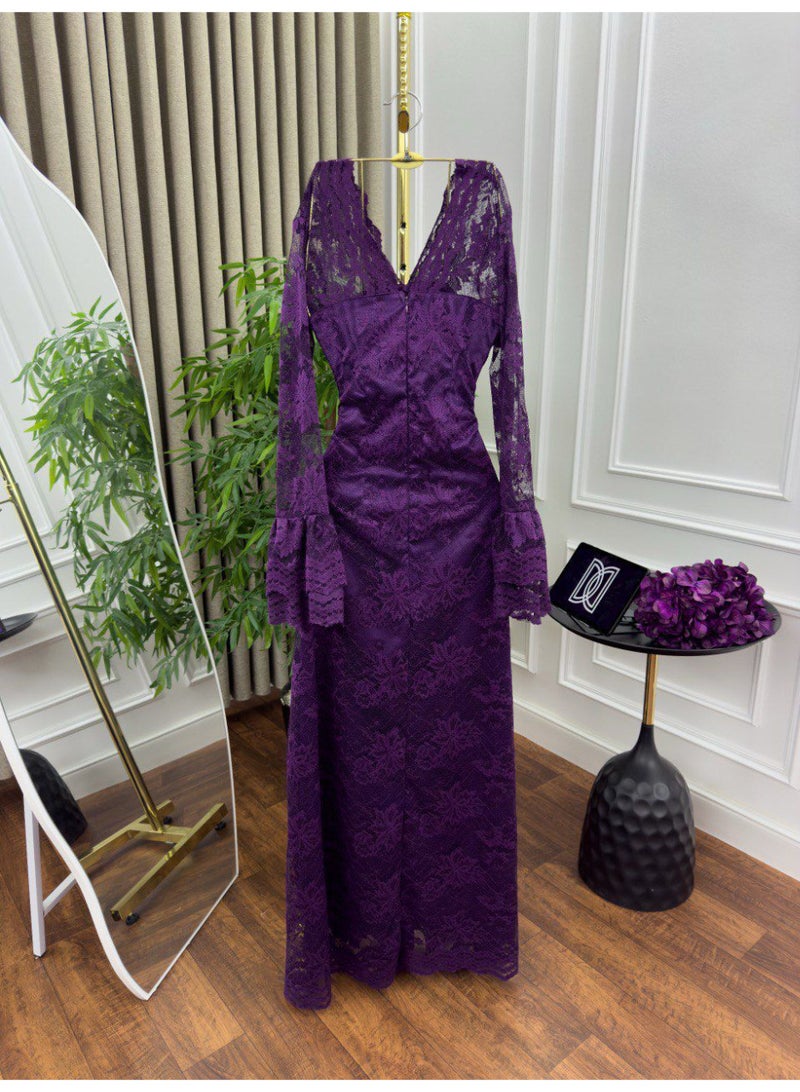 Cutie Women's Lace Maxi Evening Dress – Long Sleeve A-Line - Image 3